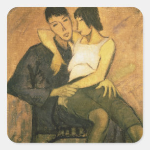 Urbanite Couple, 1920 (oil on canvas) Square Sticker