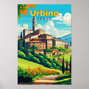 Urbino Italy Travel Art Vintage Illustration Poster