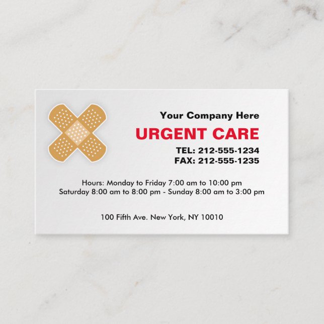 Urgent Care CUSTOMIZABLE Business Card (Front)