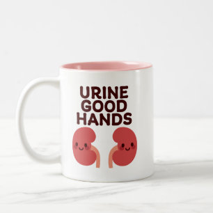 Urine Good Hands – Cute Smiling Kidney Design Two-Tone Coffee Mug