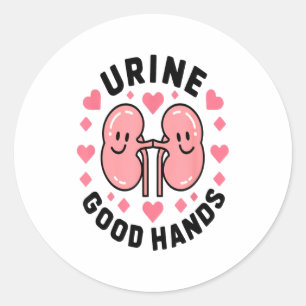 Urine Good Hands Kidney Pun Cute Cartoon Humor Classic Round Sticker
