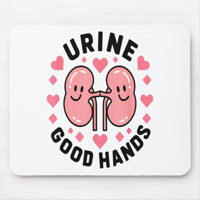 Urine Good Hands Kidney Pun Cute Cartoon Humor  Mouse Mat (Front)