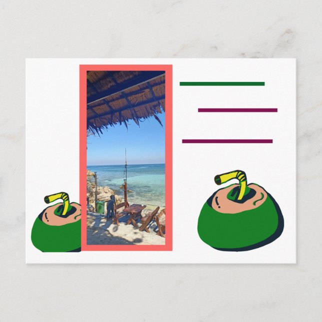 Urlaub Meer und Kokosnuss Trink Postcard (Front)