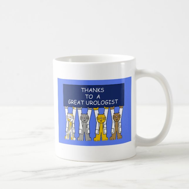 Urologist Thanks Cartoon Cats in White Coats Coffee Mug (Right)