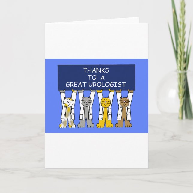 Urologist Thanks Cartoon Cats in White Coats Thank You Card (Front)