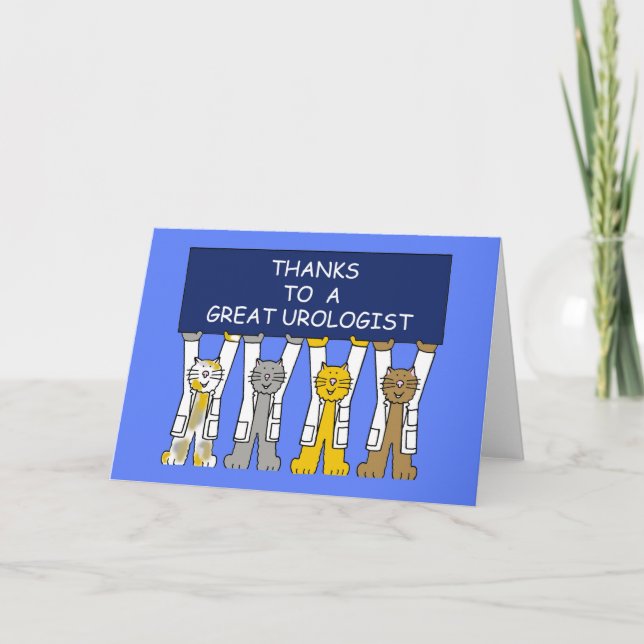 Urologist Thanks Cartoon Cats in White Coats Thank You Card (Front)