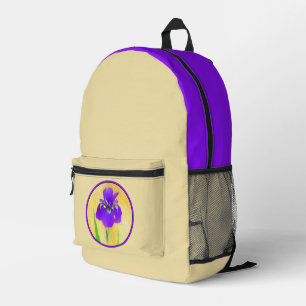 urple Bearded Iris Painting - Original Flower Art Printed Backpack