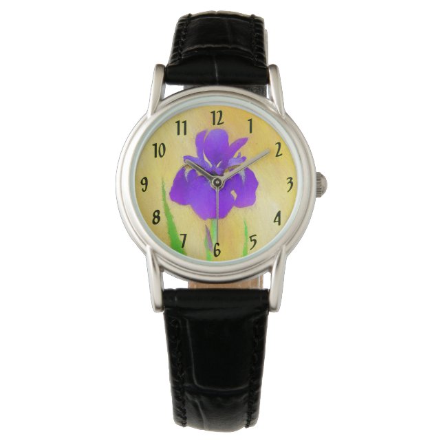 urple Bearded Iris Painting - Original Flower Art Watch (Front)