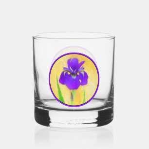urple Bearded Iris Painting - Original Flower Art Whiskey Glass