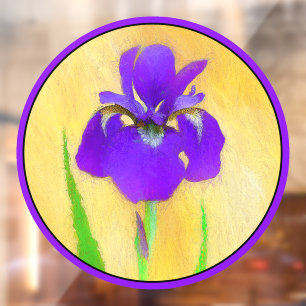urple Bearded Iris Painting - Original Flower Art Window Cling