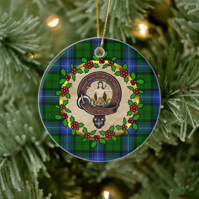 Urquhart Clan Badge & Tartan Personalised Xmas  Ceramic Tree Decoration (Tree)
