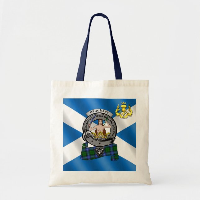 Urquhart Clan Badge & Tartan Tote Bag (Front)