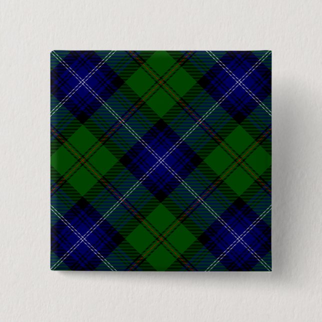 Urquhart tartan blue green plaid 15 cm square badge (Front)