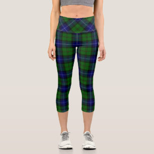 Urquhart tartan blue green plaid capri leggings