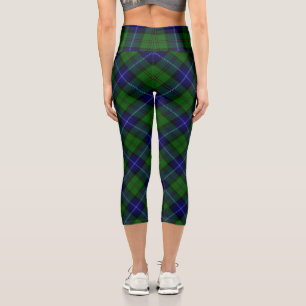 Urquhart tartan blue green plaid capri leggings
