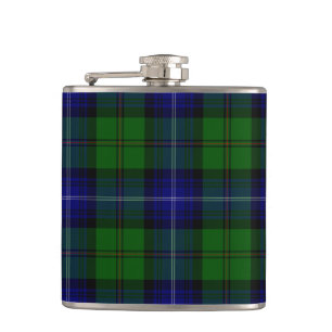 Urquhart tartan blue green plaid hip flask
