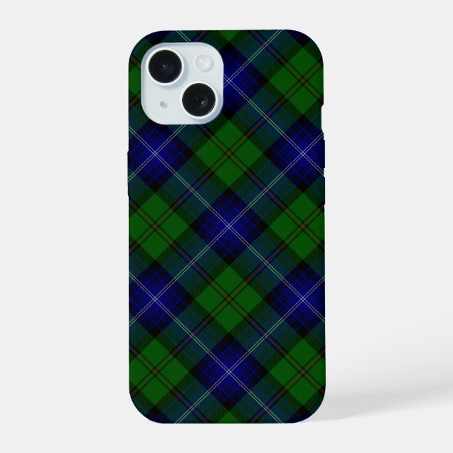 Urquhart tartan blue green plaid iPhone 15 case (Back)
