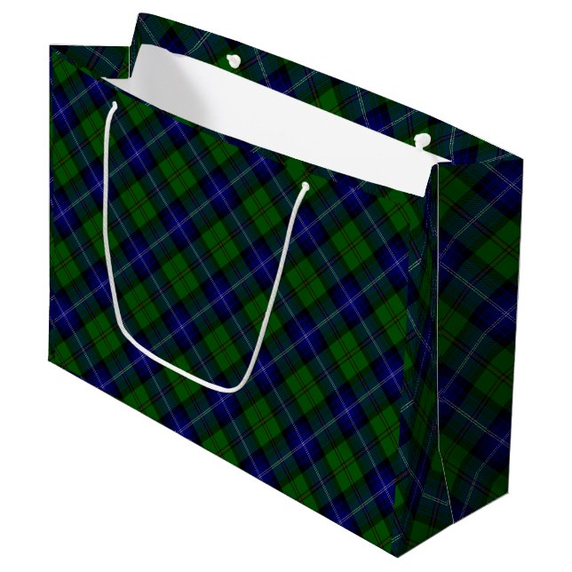 Urquhart tartan blue green plaid large gift bag (Front Angled)