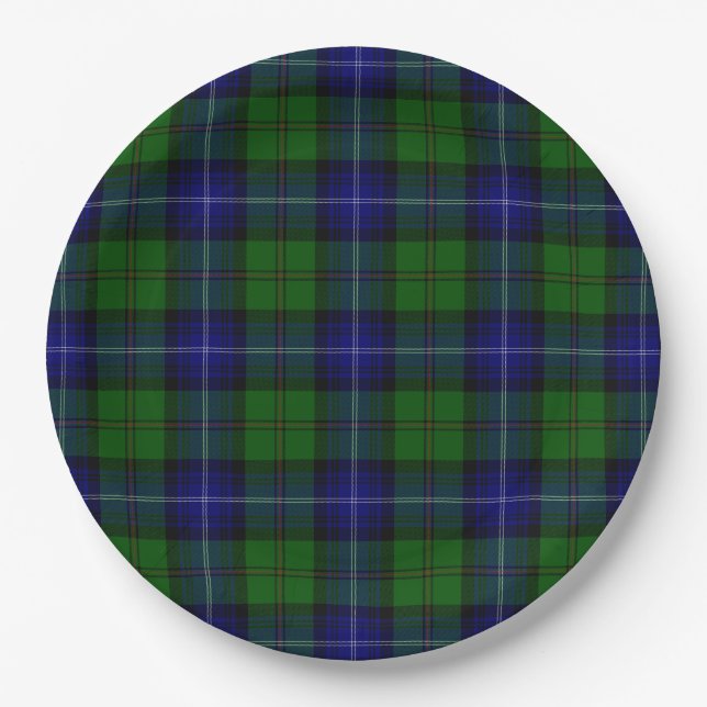 Urquhart tartan blue green plaid paper plate (Front)