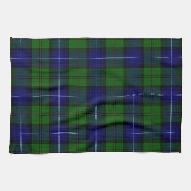 Urquhart tartan blue green plaid tea towel (Horizontal)