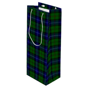 Urquhart tartan blue green plaid wine gift bag