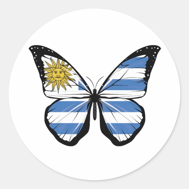 Uruguay Butterfly Flag Classic Round Sticker (Front)
