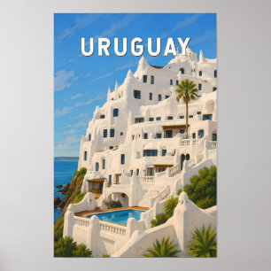 Uruguay Casapueblo Illustration Travel Art Vintage Poster