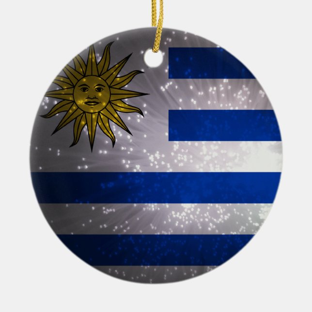 Uruguay Flag Firework Ceramic Tree Decoration (Front)