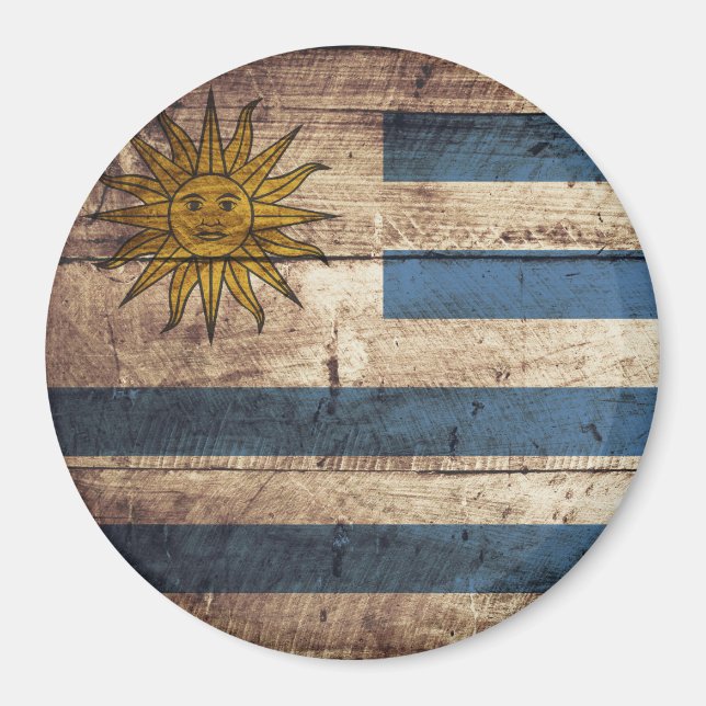 Uruguay Flag on Old Wood Grain Magnet (Front)