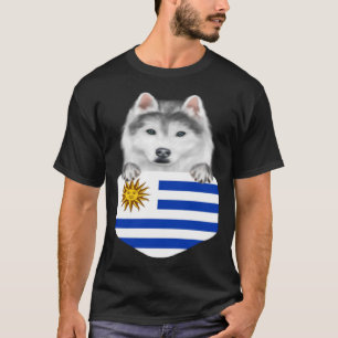 Uruguay Flag Siberian Husky Dog In Pocket T-Shirt