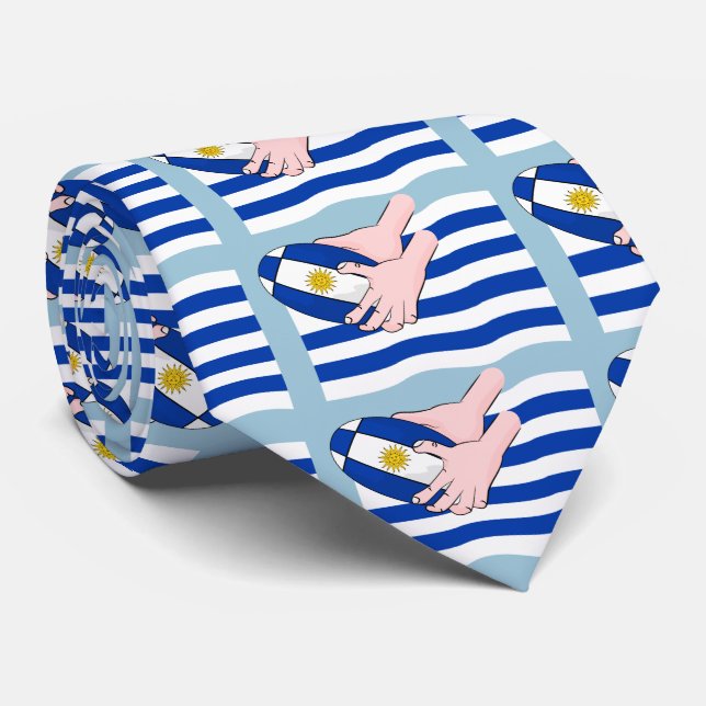Uruguay Flag With Cartoon Rugby Ball Tie (Rolled)