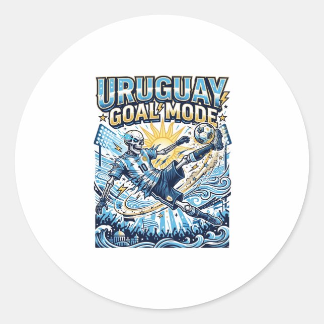 Uruguay Goal Mode Skeleton Striker Nations Dynamic Classic Round Sticker (Front)