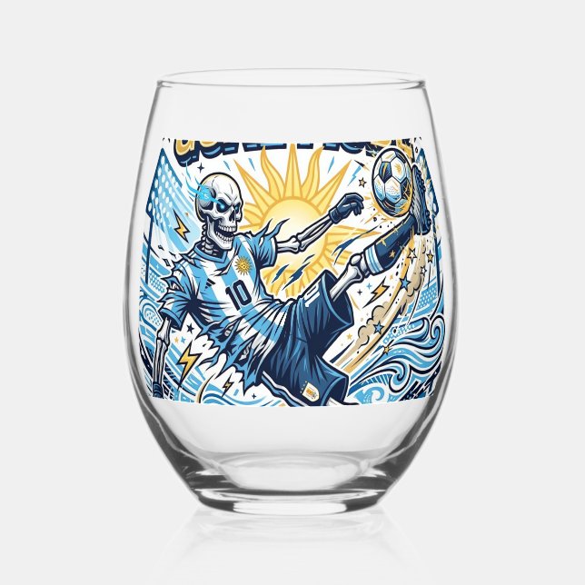 Uruguay Goal Mode Skeleton Striker Nations Dynamic Stemless Wine Glass (Front)