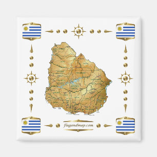 Uruguay Map + Flags Magnet