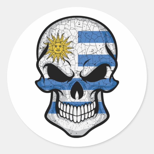 Uruguay Smiling Skull Flag Classic Round Sticker (Front)