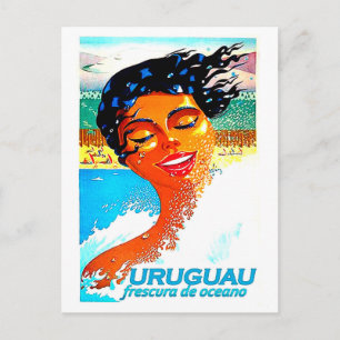 Uruguay, swimming woman in water, illustration postcard