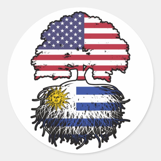 Uruguay Uruguayan American USA Tree Roots Flag Classic Round Sticker (Front)