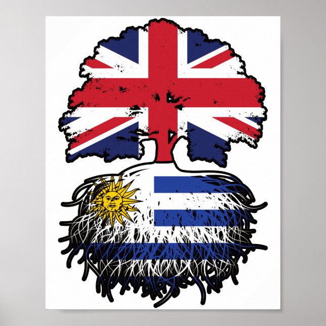 Uruguay Uruguayan British UK Tree Roots Flag Poster (Front)