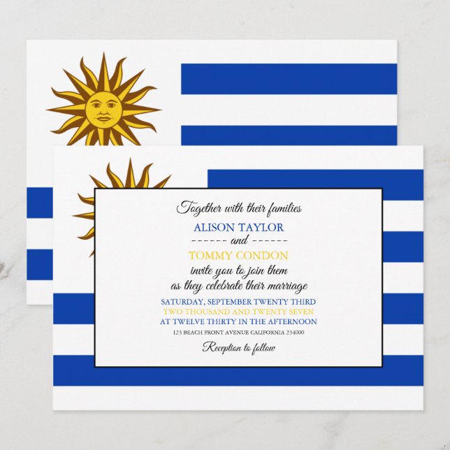 Uruguayan Flag, Flag of Uruguay Wedding Invitation (Front/Back)