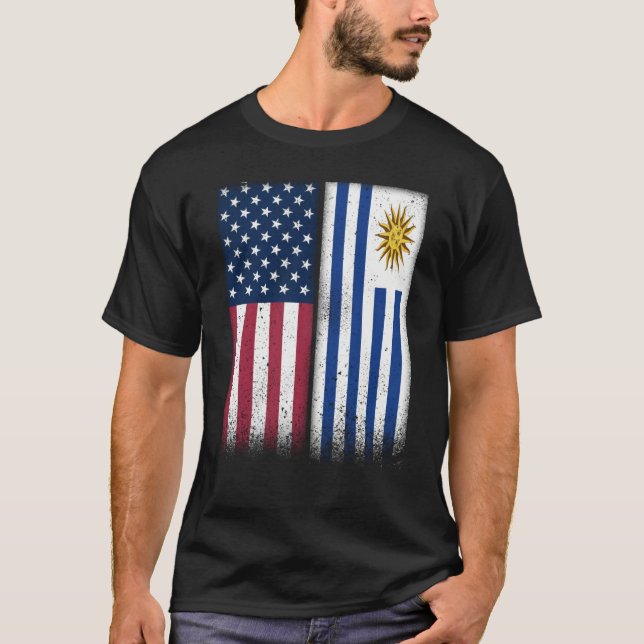 Uruguayan Flag USA And Uruguay Flags Proud Uruguay T-Shirt (Front)