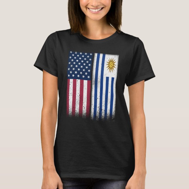 Uruguayan Flag USA And Uruguay Flags Proud Uruguay T-Shirt (Front)