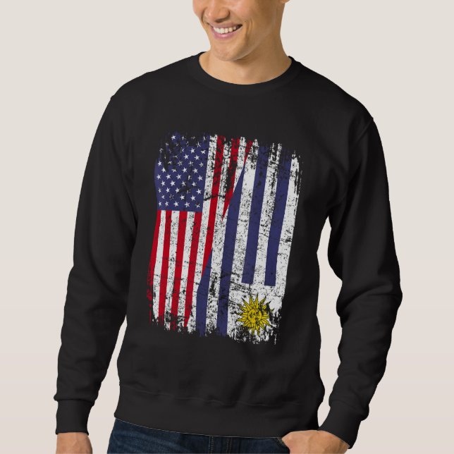 URUGUAYAN ROOTS Half American Flag URUGUAY Sweatshirt (Front)