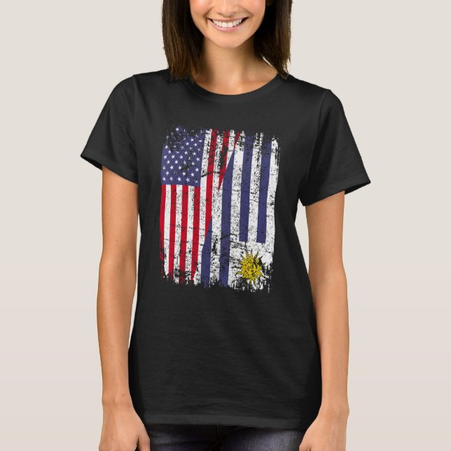 URUGUAYAN ROOTS Half American Flag URUGUAY T-Shirt (Front)