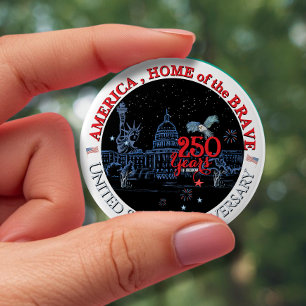 US 250 America Home of the Brave   Landmarks 10 Cm Round Badge