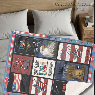 US 250 American Icons Premium Grid  Sherpa Blanket