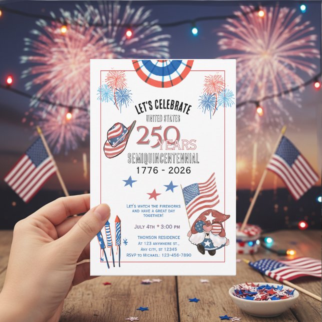 US 250 Years Anniversary Fun Watercolor  Invitation (US 250 Years Anniversary Fun Watercolor Invitation)