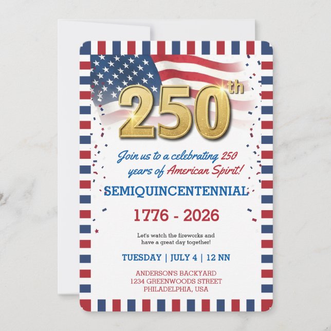 US 250 Years Anniversary Party Invitation (Front)