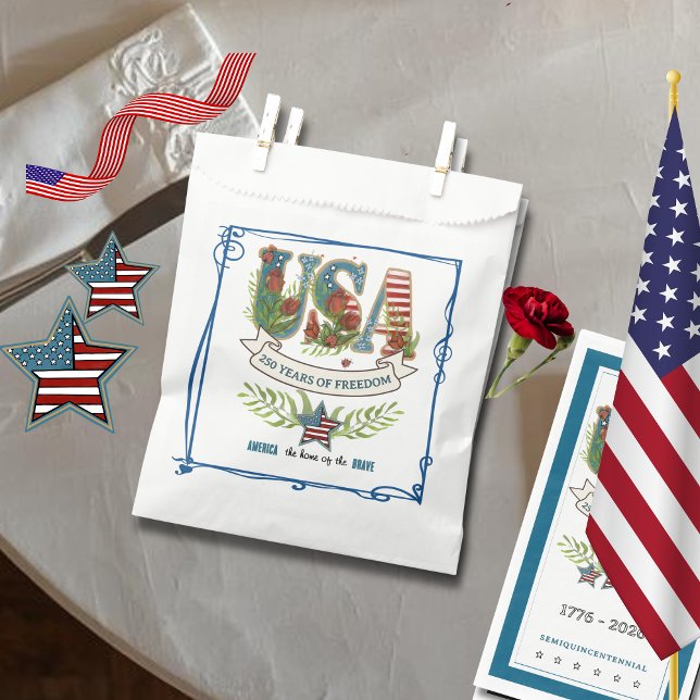 US 250 Years of Freedom Elegant Blue Border  Favour Bags (US 250 Years of Freedom Elegant Blue Border Favor Bag)
