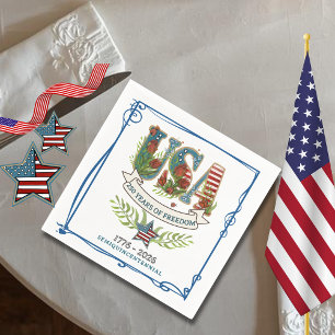 US 250 Years of Freedom Watercolor 4th July Napkin