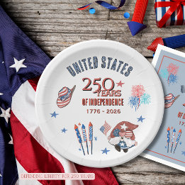 US 250th Anniversary Patriotic Gnome Paper Plates
